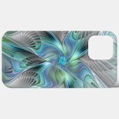 Coques Case-Mate iPhone Monogramme d'art fractal à papillon bleu vert Abst (Verso (horizontal))