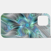 Coques Case-Mate iPhone Monogramme d'art fractal à papillon bleu vert Abst (Verso (horizontal))