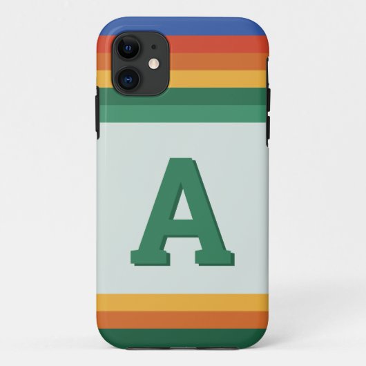 Coques Case-Mate iPhone monogramme de bande arc-en-ciel rétro (Dos)