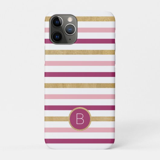 Coques Case-Mate iPhone Monogramme de bande classique rose or (Dos)