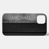 Coques Case-Mate iPhone Monogramme de bande métallique en cuir noir (Verso (horizontal))