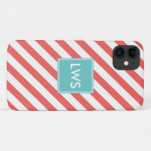 Coques Case-Mate iPhone Monogramme de bandes diagonales coralliennes (Dos (Horizontal))