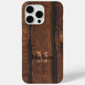Coques Case-Mate iPhone Monogramme de bois ancien brun foncé rustique (Verso)