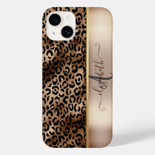 Coque Pour iPhone 14 Monogramme de bronze noir Motif léopard