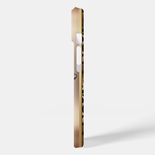 Coques Case-Mate iPhone Monogramme de bronze noir Motif léopard (Verso / Gauche)