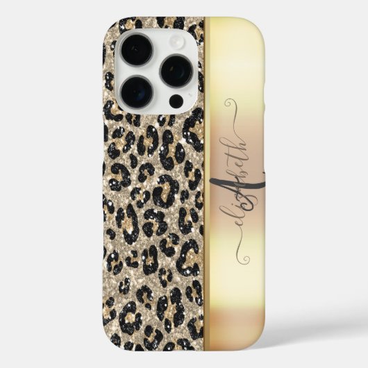Coques Case-Mate iPhone Monogramme de bronze noir Motif léopard (Verso)