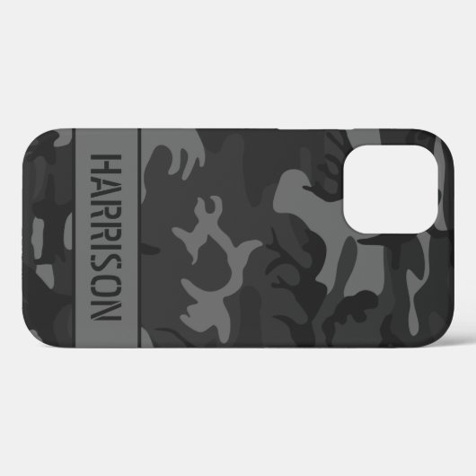 Coques Case-Mate iPhone Monogramme de camouflage gris (Verso (horizontal))