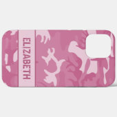 Coques Case-Mate iPhone Monogramme de camouflage rose (Verso (horizontal))