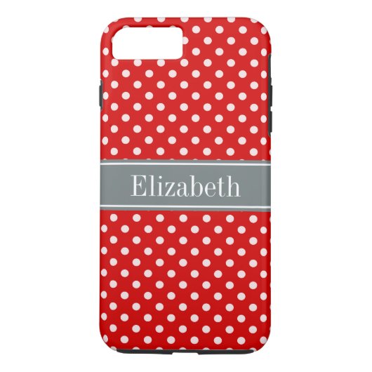 Coques Case-Mate iPhone Monogramme de carbone rouge blanc Pois (Dos)