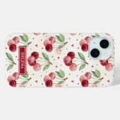 Coques Case-Mate iPhone Monogramme de cerises à l'aquarelle (Verso (horizontal))
