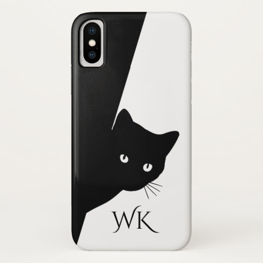 Coques Case-Mate iPhone Monogramme de chat noir rusé (Dos)