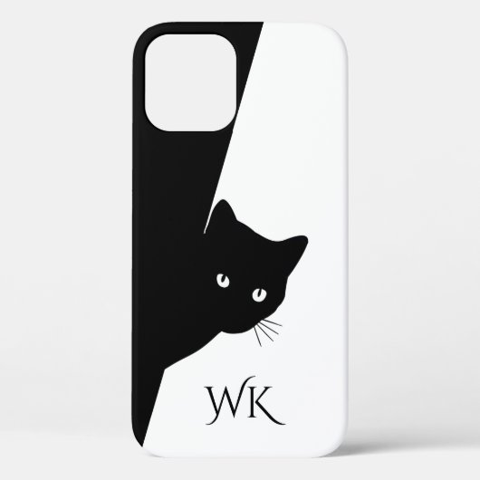Coques Case-Mate iPhone Monogramme de chat noir rusé (Verso)