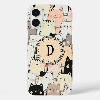 Coques iPhone 16 Plus Monogramme de chats d'illustration rétro sans join