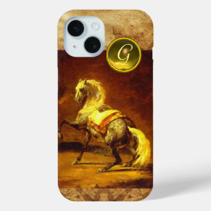 COQUE POUR iPhone 15 MONOGRAMME DE CHEVAL GRISÉ