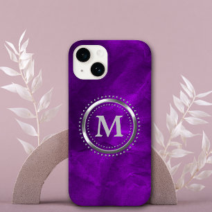 Coque Pour iPhone 14 Monogramme de chrome de pourpre royal