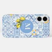 Coques Case-Mate iPhone Monogramme de citron, carreau bleu (Verso (horizontal))
