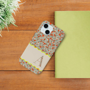 COQUE POUR iPhone 15 MONOGRAMME DE CLASSE UNE FLORALE VERTE ET ROUGE BO