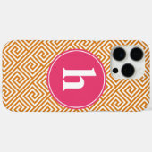 Coques Case-Mate iPhone Monogramme de clé grecque orange et rose chaud (Verso (horizontal))