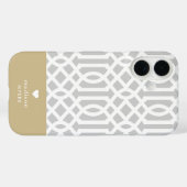 Coques Case-Mate iPhone Monogramme de coeur gris et or Trellis (Verso (horizontal))