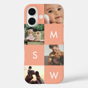 Coques iPhone 16 Monogramme de collage de photos personnalisé moder