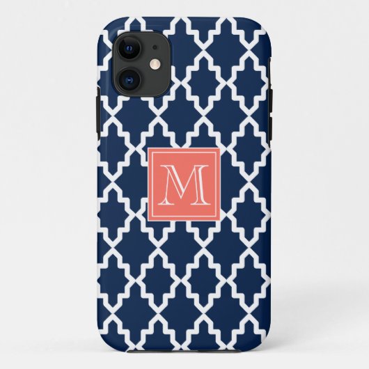 Coques Case-Mate iPhone Monogramme de corail marocain de bleu marine (Dos)