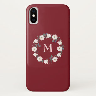 Case-Mate iPhone Case Monogramme de couronne de fleurs rose bordeaux