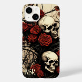 Coques Case-Mate iPhone Monogramme de crâne gothique et de roses rouges (Verso)