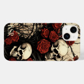 Coques Case-Mate iPhone Monogramme de crâne gothique et de roses rouges (Verso (horizontal))