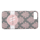 Coques Case-Mate iPhone Monogramme de Damas rose Fille (Dos (Horizontal))