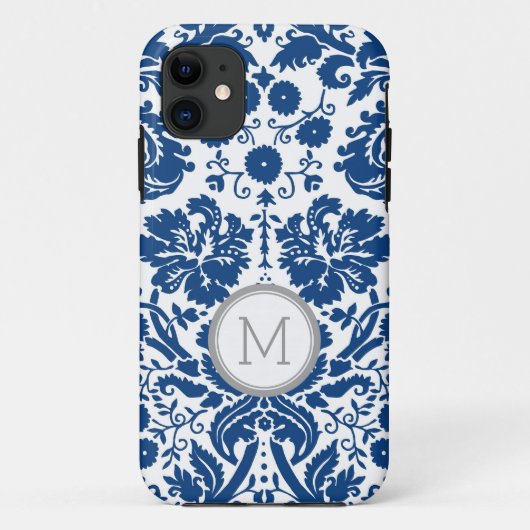 Coques Case-Mate iPhone monogramme de damassé de bleu marine d'iPhone5s (Dos)