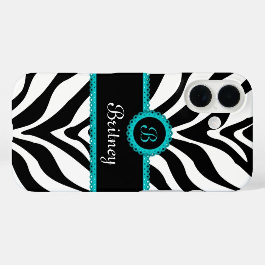 Coques Case-Mate iPhone Monogramme de dentelle d'Aqua d'impression de (Verso (horizontal))