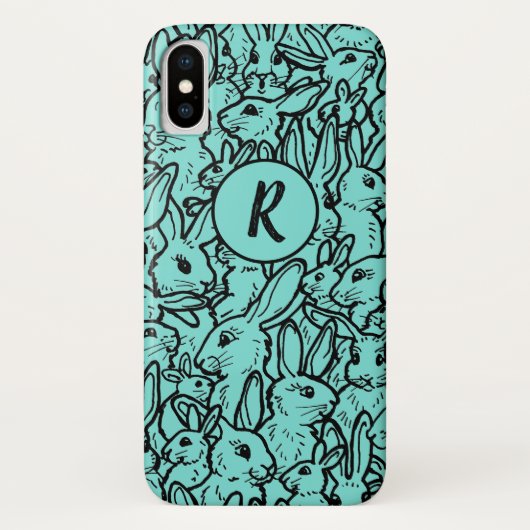 Coques Case-Mate iPhone Monogramme de dessin de lapin de lapin Turquoise l (Dos)