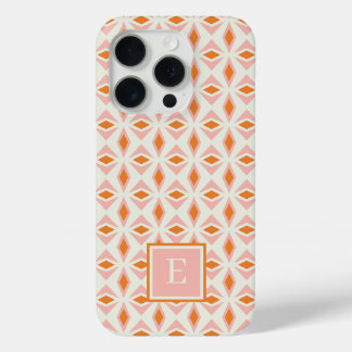 Coque iPhone 15 Pro Monogramme de diamant orange rose pâle