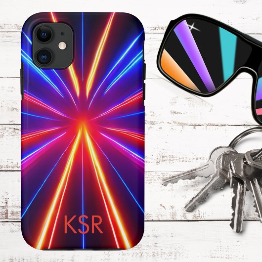 Coques Case-Mate iPhone Monogramme de faisceaux de lumière laser néon futu