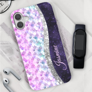 Coques iPhone 16 monogramme de fausse parties scintillant de peau d