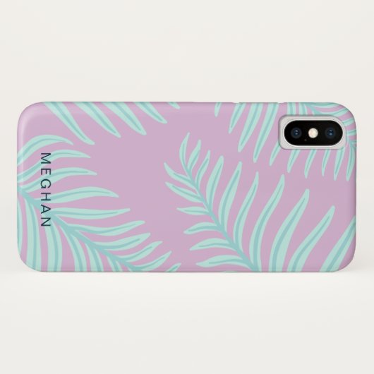 Coques Case-Mate iPhone monogramme de feuillage pastel tropical (Dos (Horizontal))