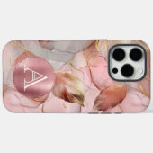 Coques Case-Mate iPhone Monogramme de Feuilles d'or rose pâle (Verso (horizontal))