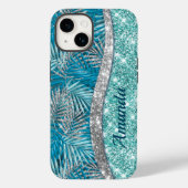 Coques Case-Mate iPhone Monogramme de feuilles pailletées sarcelle verte a (Verso)