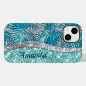 Coques Case-Mate iPhone Monogramme de feuilles pailletées sarcelle verte a (Verso (horizontal))