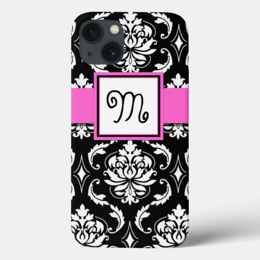 COQUES Case-Mate iPhone MONOGRAMME DE FILLE, ROSE, MODÈLE DE DOMMAS NOIR (Verso)
