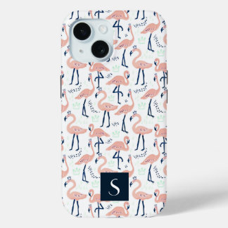 Coque Pour iPhone 15 Monogramme de Flamants roses roses modernes