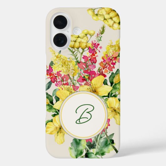 Coques Case-Mate iPhone Monogramme de fleur sauvage à l'aquarelle (Verso)