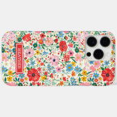 Coques Case-Mate iPhone Monogramme de fleurs à pois rouges et roses (Verso (horizontal))