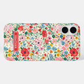 Coques Case-Mate iPhone Monogramme de fleurs à pois rouges et roses (Verso (horizontal))