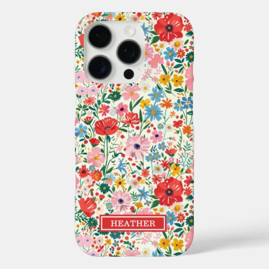 Coques Case-Mate iPhone Monogramme de fleurs à pois rouges et roses (Verso)