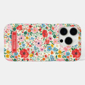 Coques Case-Mate iPhone Monogramme de fleurs à pois rouges et roses (Verso (horizontal))