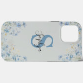 Coques Case-Mate iPhone Monogramme de fleurs bleues personnalisées (Verso (horizontal))