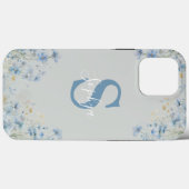 Coques Case-Mate iPhone Monogramme de fleurs bleues personnalisées (Verso (horizontal))