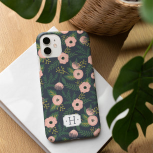 Coques iPhone 16 Monogramme de fleurs de minuit