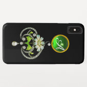 COQUES Case-Mate iPhone MONOGRAMME DE FLEURS D'ÉNAMILE BLANC, DE PERLES ET (Dos (Horizontal))